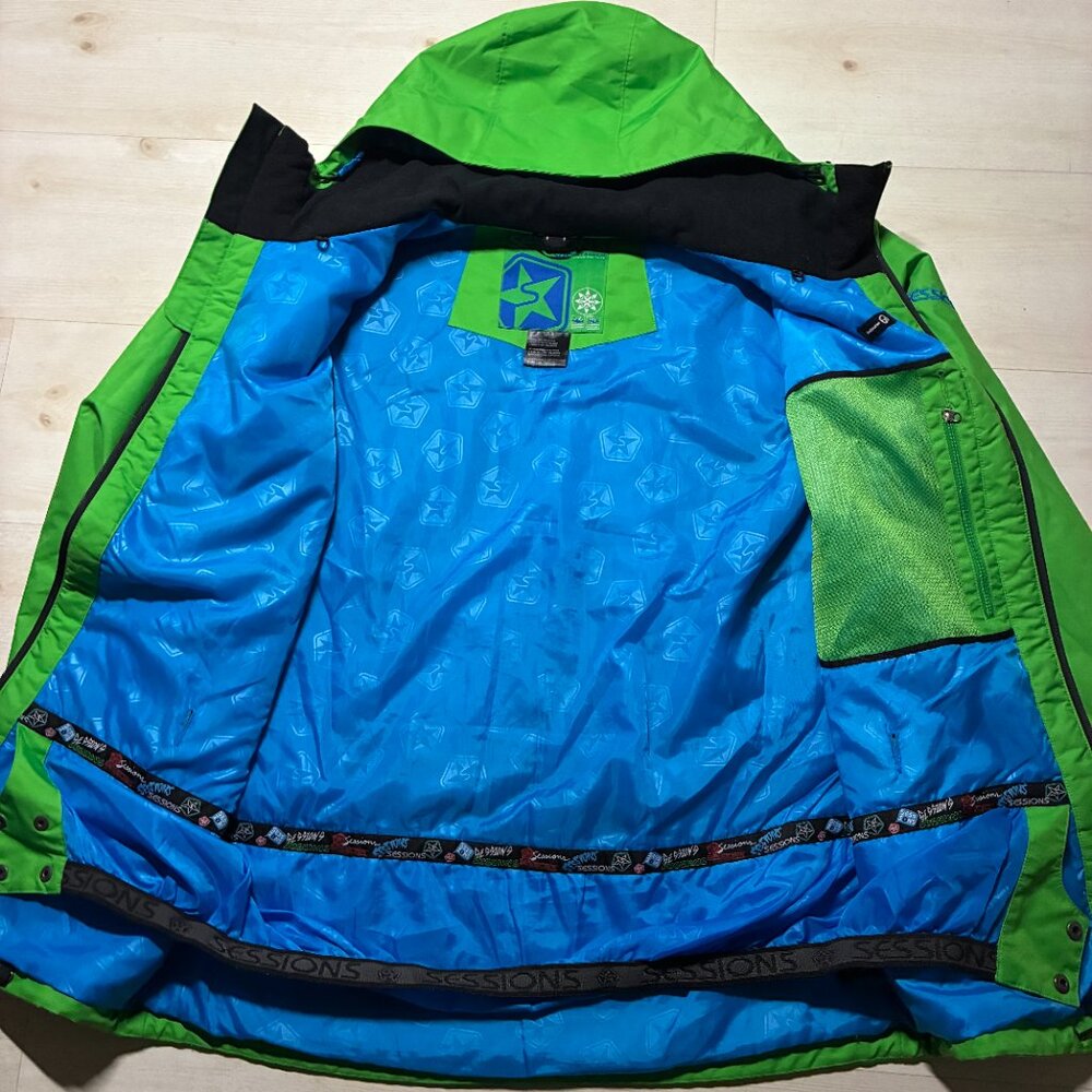 SESSIONS SOS Outreach Men's Lime-Green/Blue Snowboard/ Skiing Jacket Size Medium - Picture 4 of 8